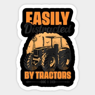 Easily Distracted By Tractors Funny Farming Farmer Sticker